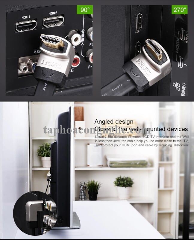 Ugreen 10284 3M màu Đen Cáp tín hiệu HDMI chuẩn 1.4 đầu góc 90 độ HD122 30010284